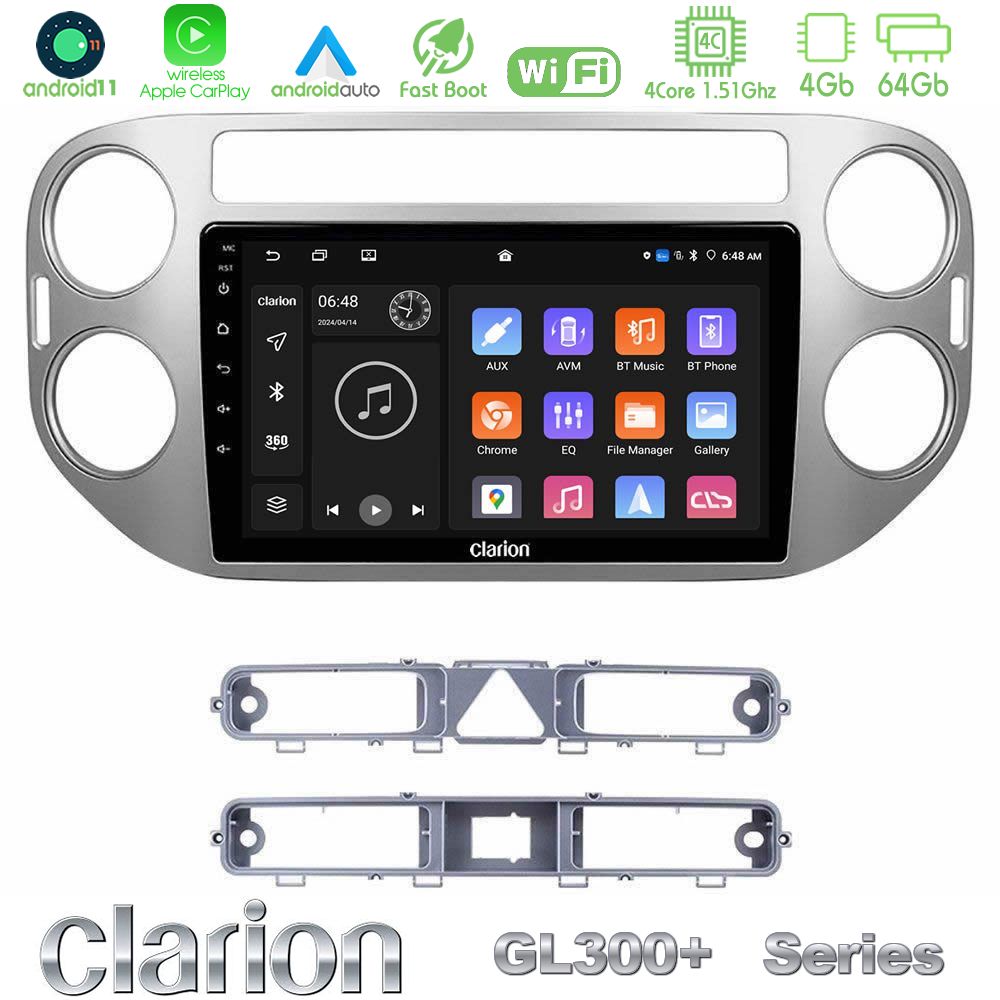 Clarion GL300+ Series 4Core Android11 4+64GB  VW Tiguan Navigation Multimedia Tablet 9"
