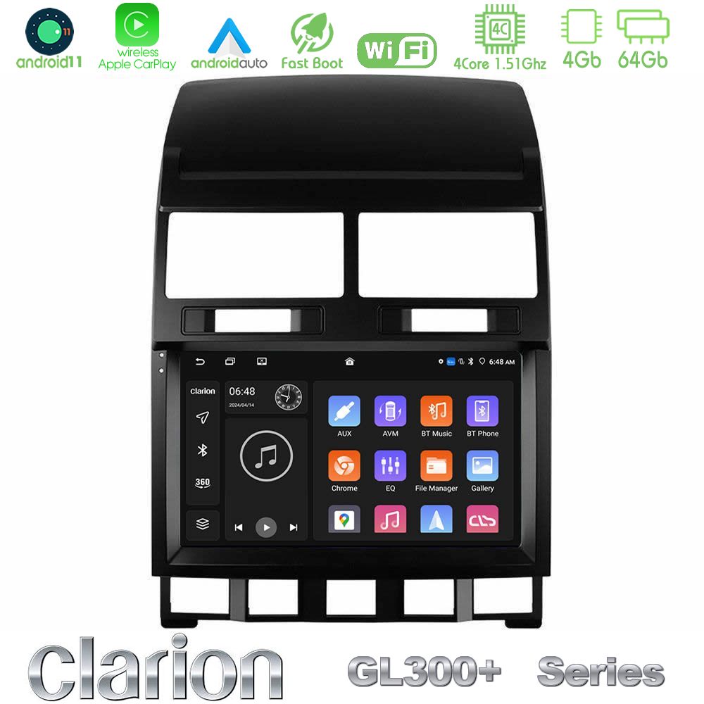 Clarion GL300+ Series 4Core Android11 4+64GB  VW Touareg 2002 – 2010 Navigation Multimedia Tablet 9"