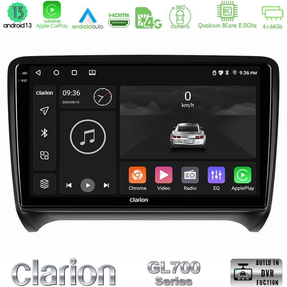 Clarion GL700 Series 8Core Android13 4+64GB Audi TT B7 Navigation Multimedia Tablet 9" Με Carplay & Android Auto