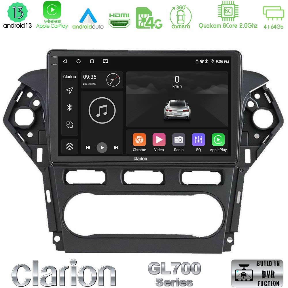 Clarion GL700 Series 8Core Android13 4+64GB Ford Mondeo 2011-2014 Navigation Multimedia Tablet 10" Με Carplay & Android Auto