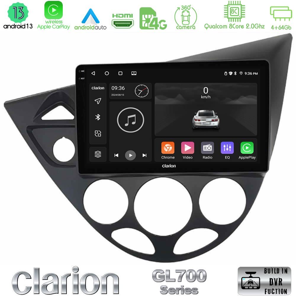 Clarion GL700 Series 8Core Android13 4+64GB Ford Focus 1999-2004 Navigation Multimedia Tablet 9" Με Carplay & Android Auto