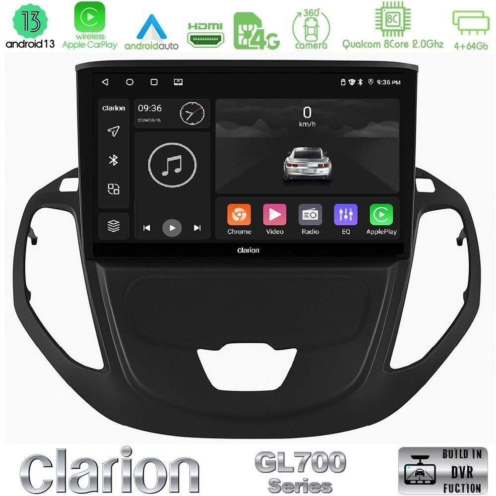 Clarion GL700 Series 8Core Android13 4+64GB Ford Transit Courier 2015-2023 Navigation Multimedia Tablet 9" Με Carplay & Android Auto