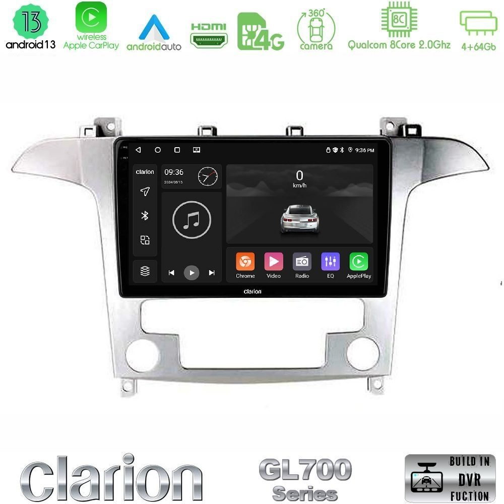 Clarion GL700 Series Ford S-Max 2006-2012 8Core Android13 4+64GB Navigation Multimedia Tablet 9" Με Carplay & Android Auto Με Carplay & Android Auto