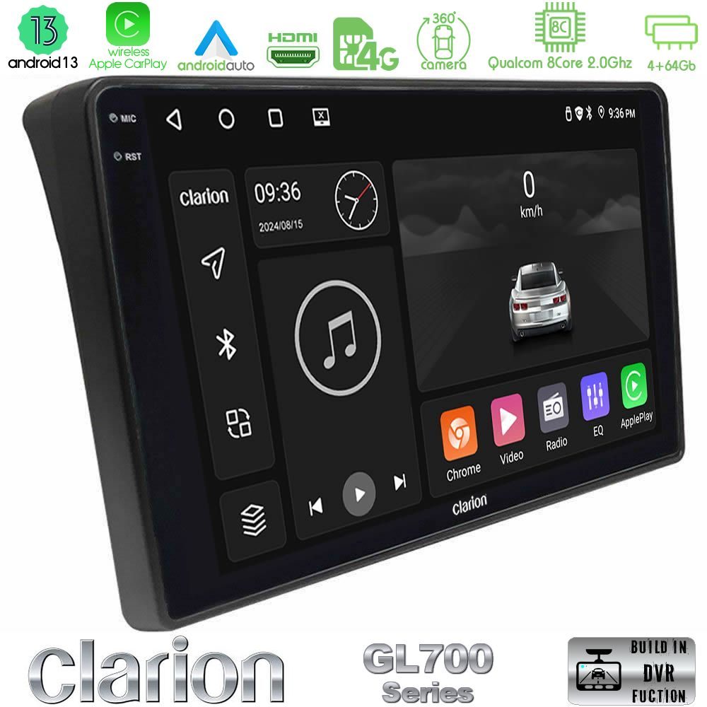 Clarion GL700 Series 8Core Android13 4+64GB Fiat Ducato/Citroen Jumper/Peugeot Boxer Navigation Multimedia Tablet 9" Με Carplay & Android Auto