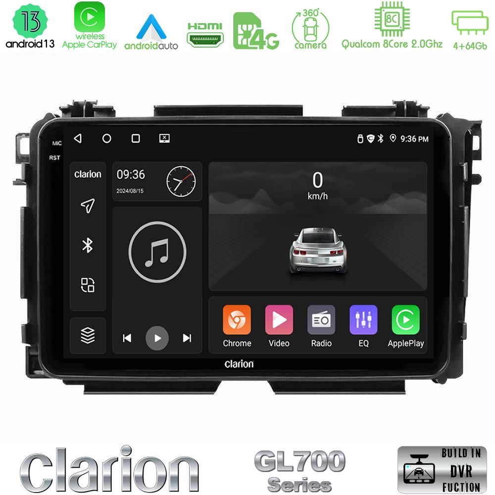 Clarion GL700 Series 8Core Android13 4+64GB Honda HR-V Navigation Multimedia Tablet 9" Με Carplay & Android Auto