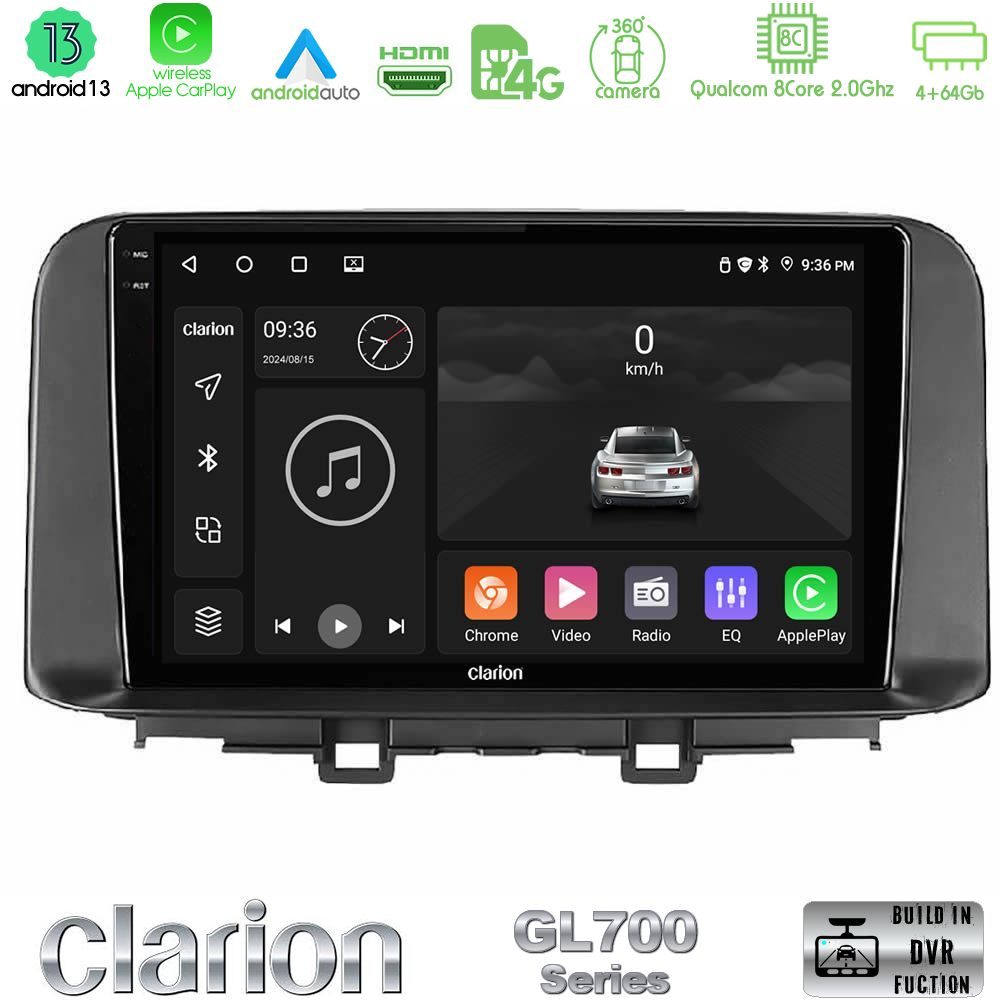 Clarion GL700 Series 8Core Android13 4+64GB Hyundai Kona 2018-2023 Navigation Multimedia Tablet 10" Με Carplay & Android Auto