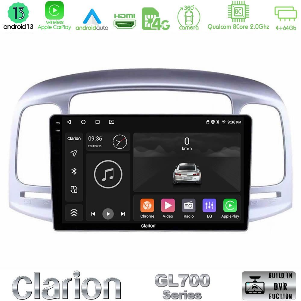 Clarion GL700 Series 8Core Android13 4+64GB Hyundai Accent 2006-2011 Navigation Multimedia Tablet 9" Με Carplay & Android Auto