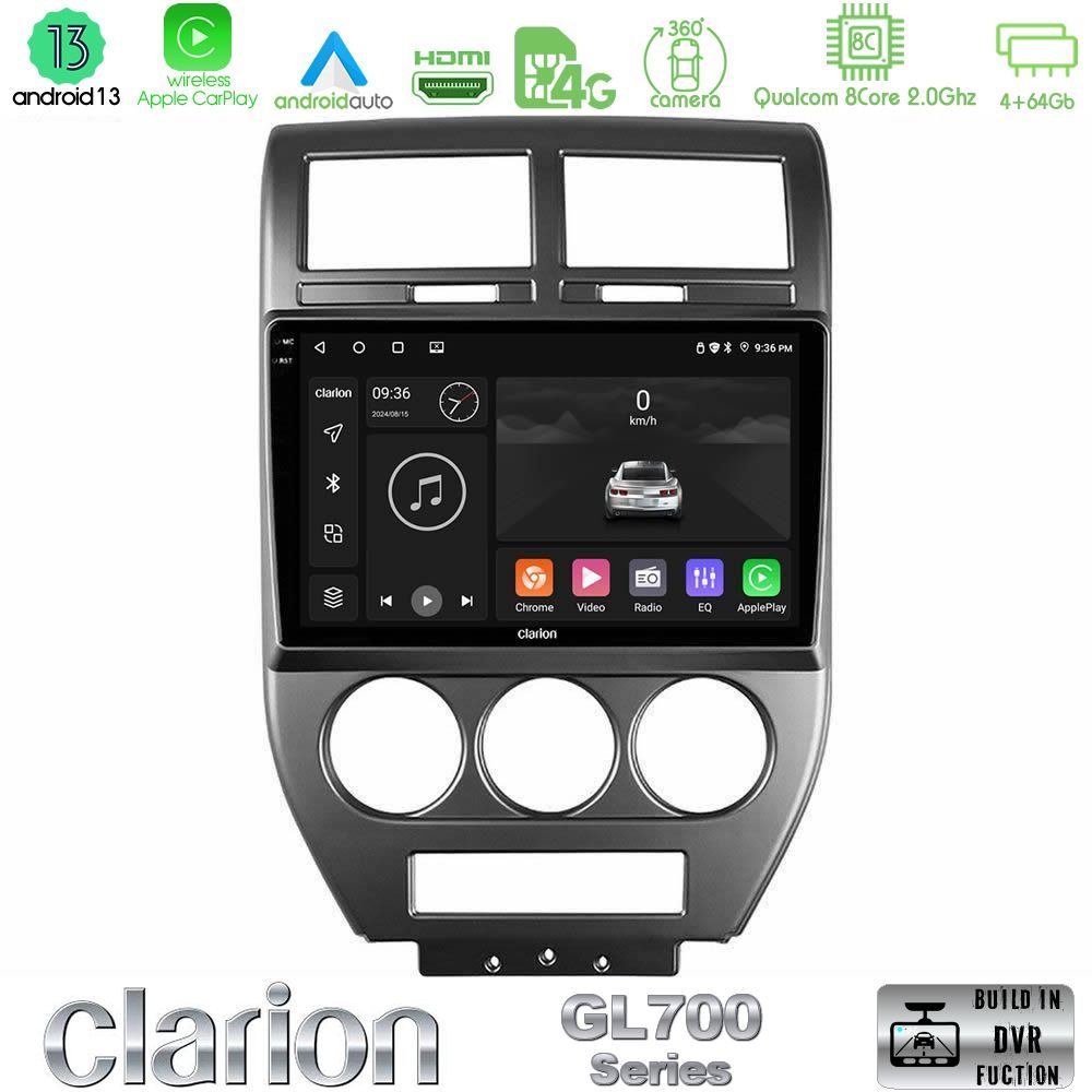 Clarion GL700 Series 8Core Android13 4+64GB Jeep Compass/Patriot 2007-2008 Navigation Multimedia Tablet 10" Με Carplay & Android Auto