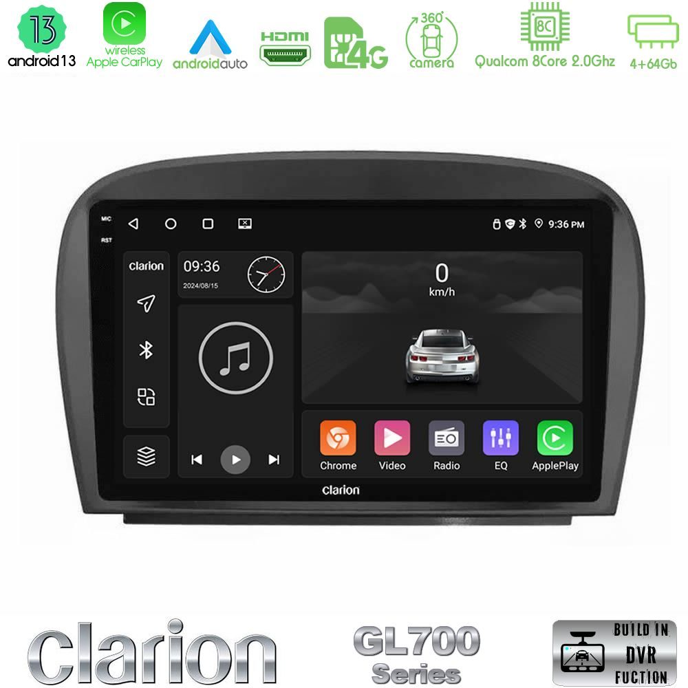 Clarion GL700 Series 8Core Android13 4+64GB Mercedes SL Class 2005-2011 Navigation Multimedia Tablet 9" Με Carplay & Android Auto