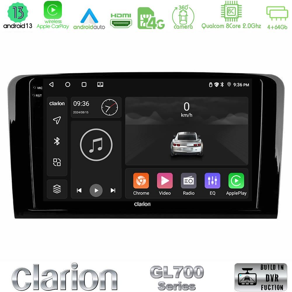 Clarion GL700 Series 8Core Android13 4+64GB Mercedes ML/GL Class Navigation Multimedia Tablet 9" Με Carplay & Android Auto