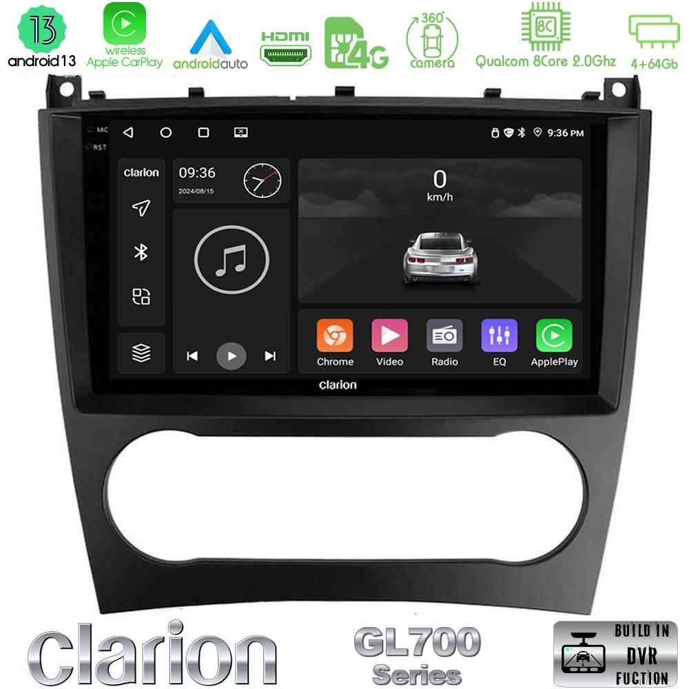 Clarion GL700 Series 8Core Android13 4+64GB Mercedes W203 Facelift Navigation Multimedia Tablet 9" Με Carplay & Android Auto