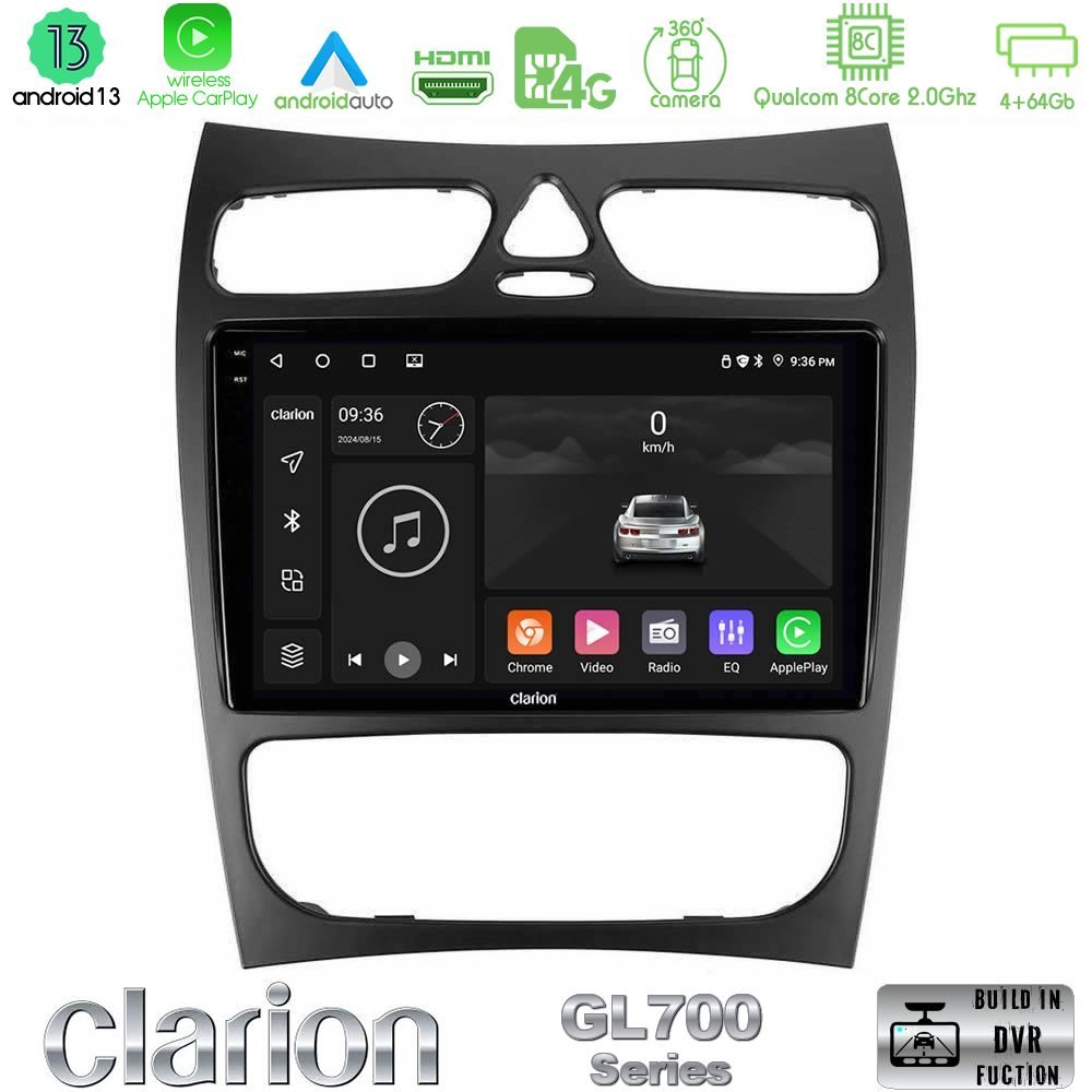 Clarion GL700 Series 8Core Android13 4+64GB Mercedes CLK Class W209 2000-2004 Navigation Multimedia Tablet 9" Με Carplay & Android Auto