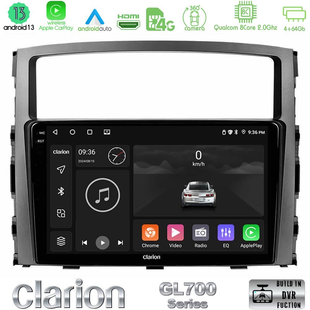 Clarion GL700 Series 8Core Android13 4+64GB Mitsubishi Pajero 2008-2009 Navigation Multimedia Tablet 9" Με Carplay & Android Auto