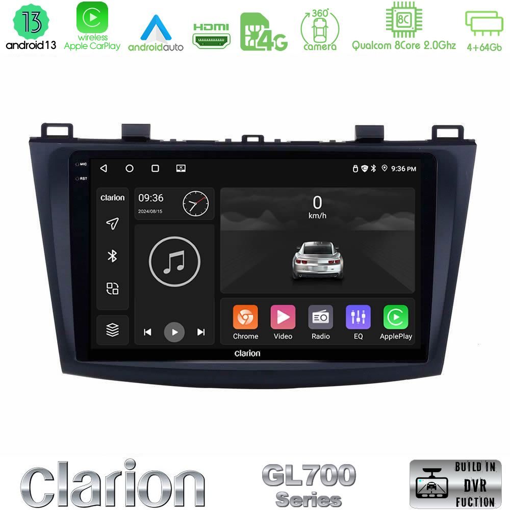 Clarion GL700 Series 8Core Android13 4+64GB Mazda 3 2009-2014 Navigation Multimedia Tablet 9" Με Carplay & Android Auto