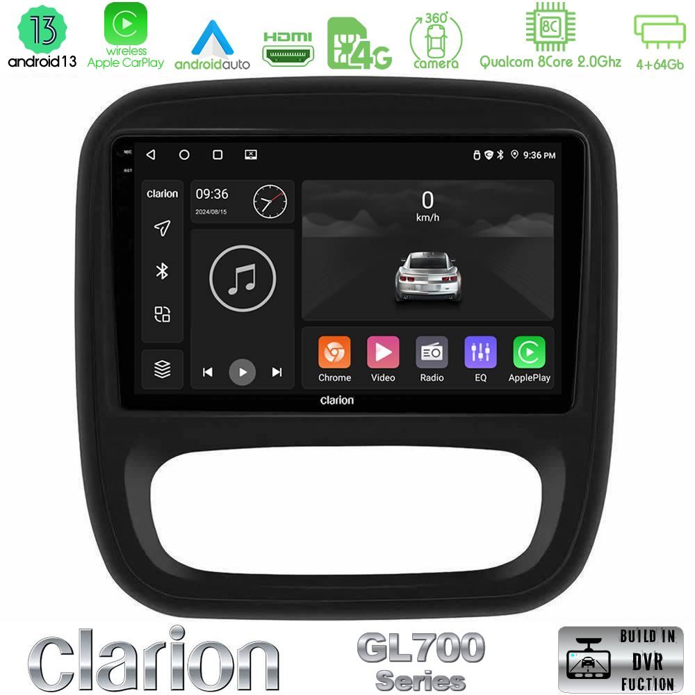 Clarion GL700 Series 8Core Android13 4+64GB Renault/Nissan/Opel/Fiat Navigation Multimedia Tablet 9" Με Carplay & Android Auto