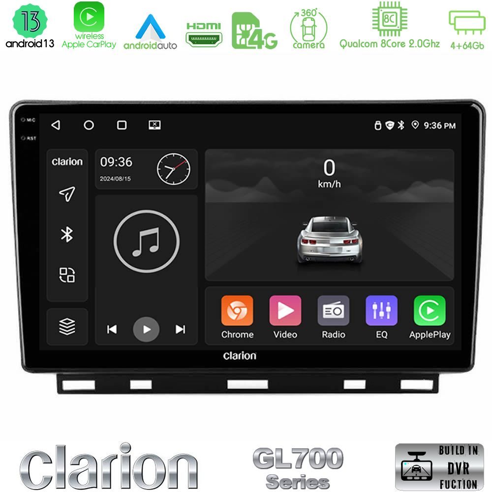 Clarion GL700 Series 8Core Android13 4+64GB Renault Clio 5 2020-2024 Navigation Multimedia Tablet 9" Με Carplay & Android Auto