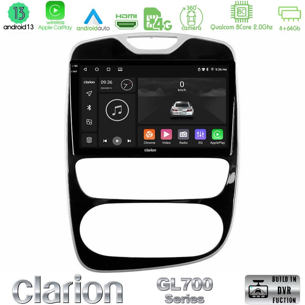 Clarion GL700 Series 8Core Android13 4+64GB Renault Clio 2016-2019 Navigation Multimedia Tablet 10" Με Carplay & Android Auto
