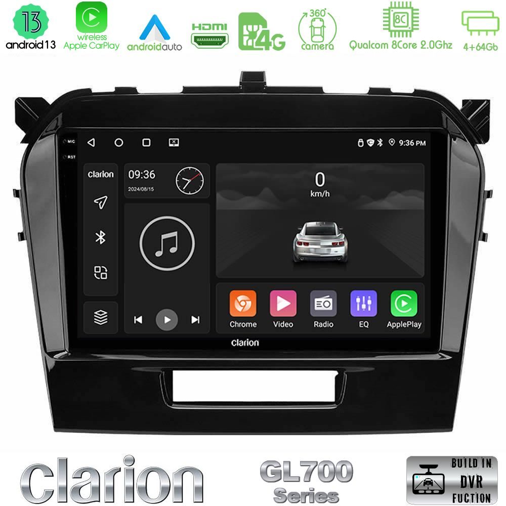 Clarion GL700 Series 8Core Android13 4+64GB Suzuki Vitara 2015-2024 Navigation Multimedia Tablet 9" Με Carplay & Android Auto