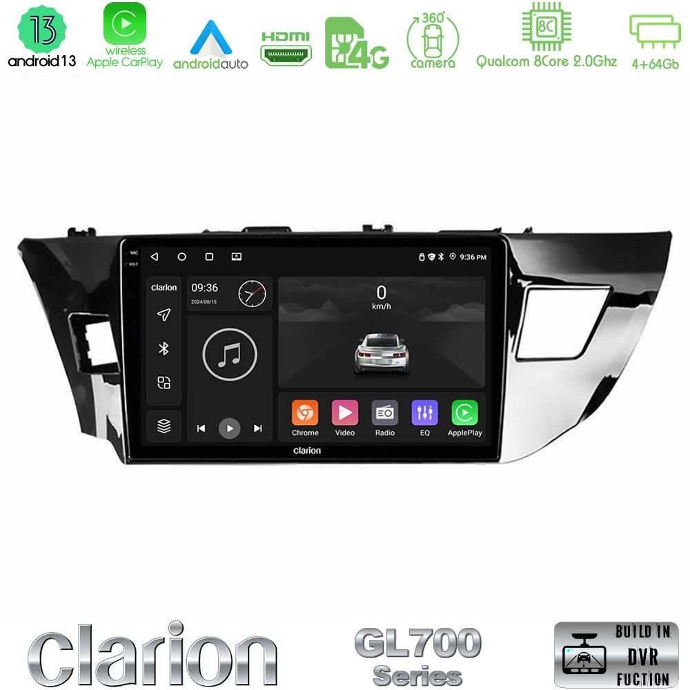 Clarion GL700 Series 8Core Android13 4+64GB Toyota Corolla 2014-2016 Navigation Multimedia Tablet 10" Με Carplay & Android Auto