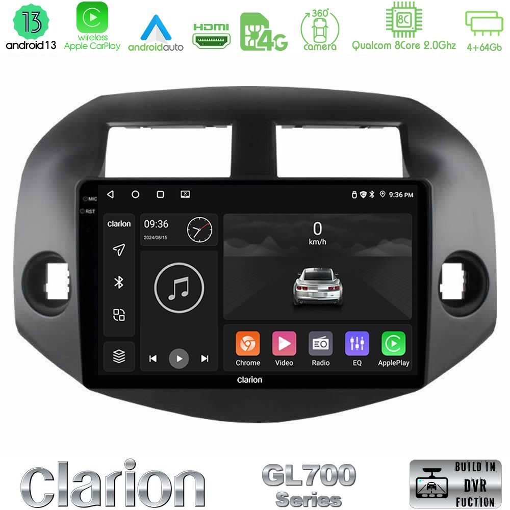 Clarion GL700 Series 8Core Android13 4+64GB Toyota Rav4 2006-2012 Navigation Multimedia Tablet 10" Με Carplay & Android Auto