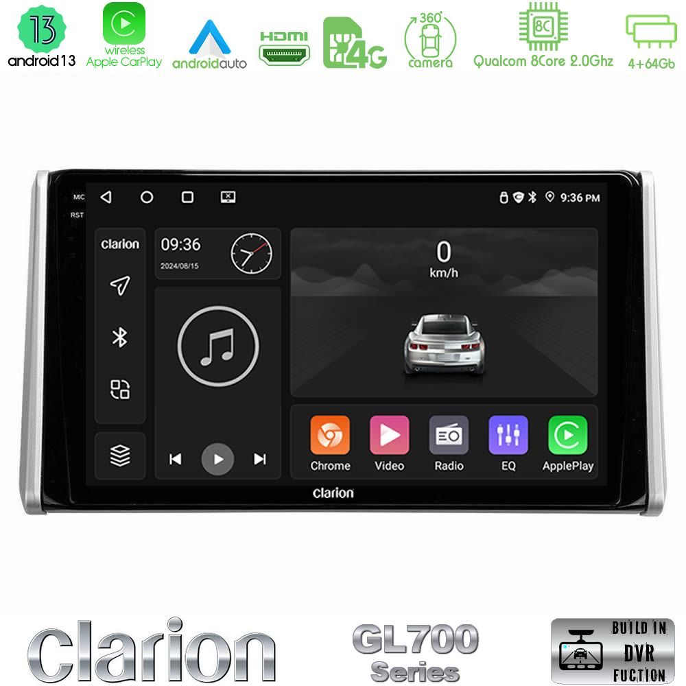 Clarion GL700 Series 8Core Android13 4+64GB Toyota RAV4 2019-2023 Navigation Multimedia Tablet 10" Με Carplay & Android Auto