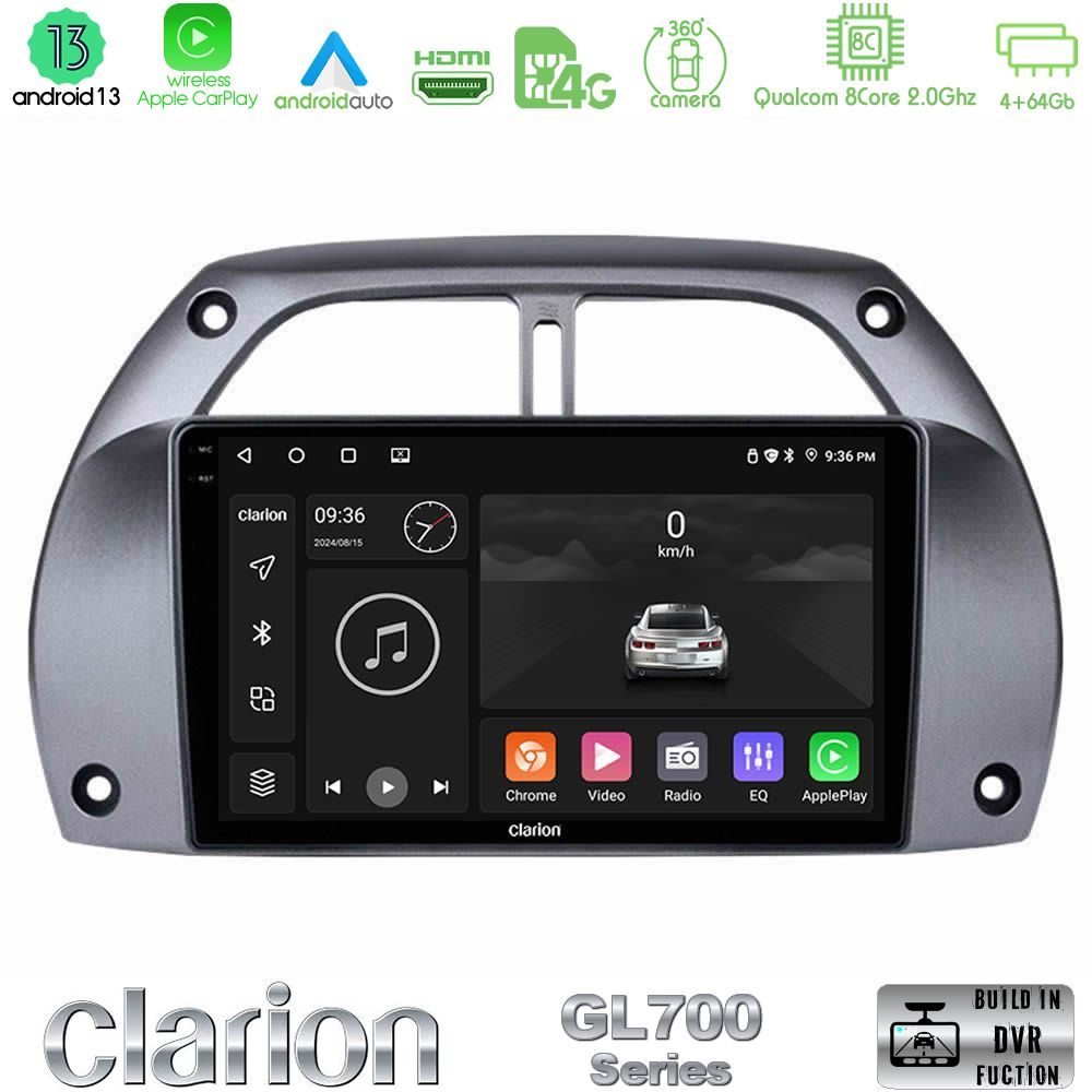 Clarion GL700 Series 8Core Android13 4+64GB Toyota RAV4 2001 - 2006 Navigation Multimedia Tablet 9" Με Carplay & Android Auto