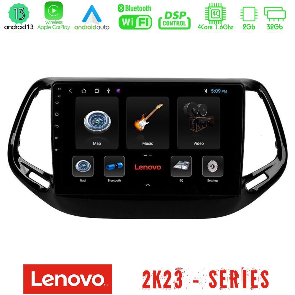 Lenovo Car Pad Jeep Compass 2017> 4Core Android 13 2+32GB Navigation Multimedia Tablet 10"