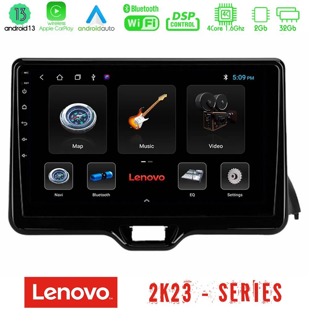 Lenovo Car Pad Toyota Yaris 2020-> 4Core Android 13 2+32GB Navigation Multimedia Tablet 10"
