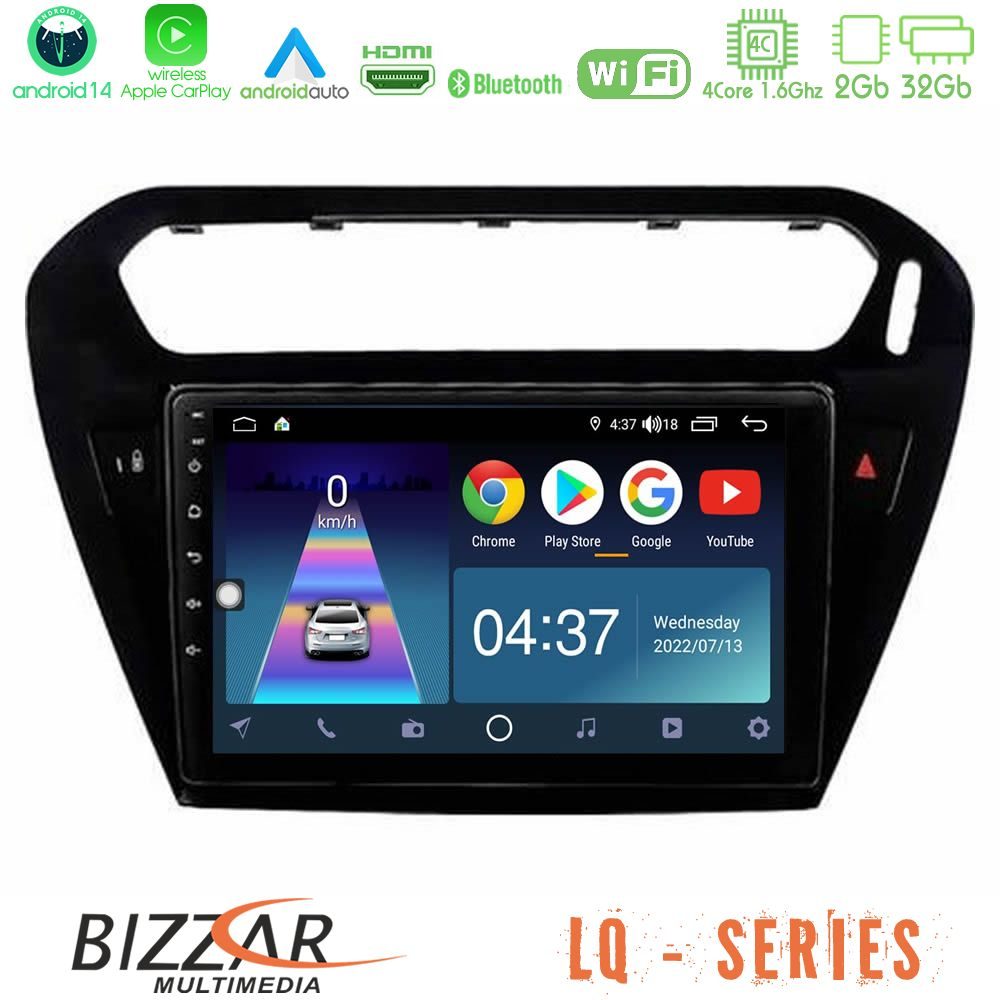 Bizzar LQ Series 4Core Android14 2+32GB Citroen C-Elysee / Peugeot 301 Navigation Multimedia Tablet 9" Με Carplay & Android Auto (Μαύρο))