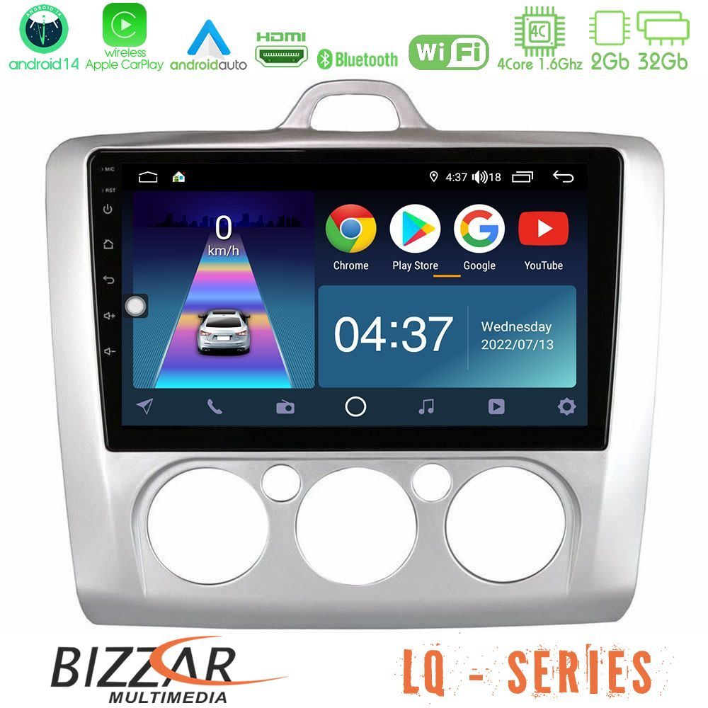 Bizzar LQ Series 4Core Android14 2+32GB Ford Focus Manual AC Navigation Multimedia Tablet 9" Με Carplay & Android Auto