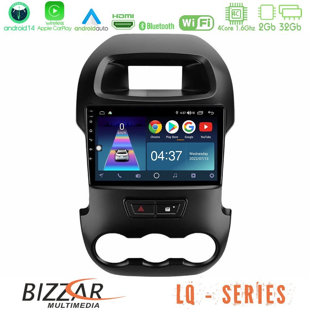Bizzar LQ Series 4Core Android14 2+32GB Ford Ranger 2012-2016 Navigation Multimedia Tablet 9" Με Carplay & Android Auto