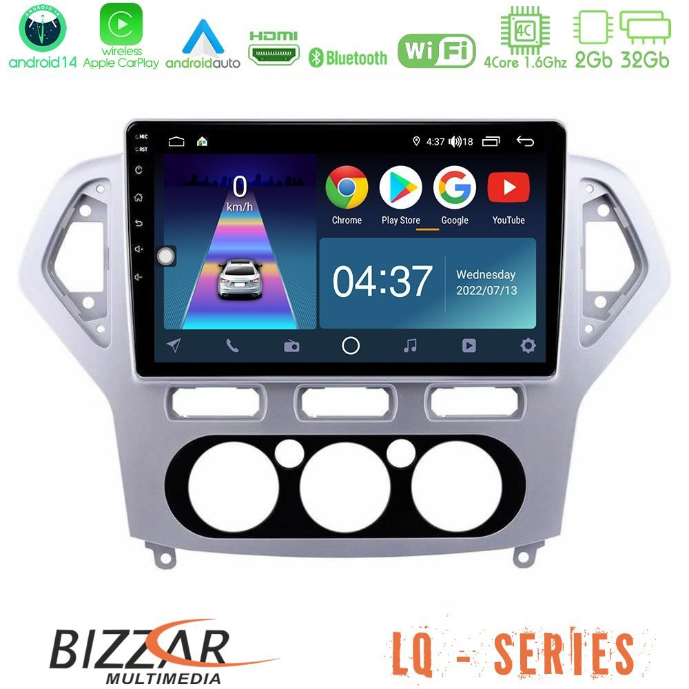 Bizzar LQ Series 4Core Android14 2+32GB Ford Mondeo 2007-2010 Manual A/C Navigation Multimedia Tablet 10" Με Carplay & Android Auto
