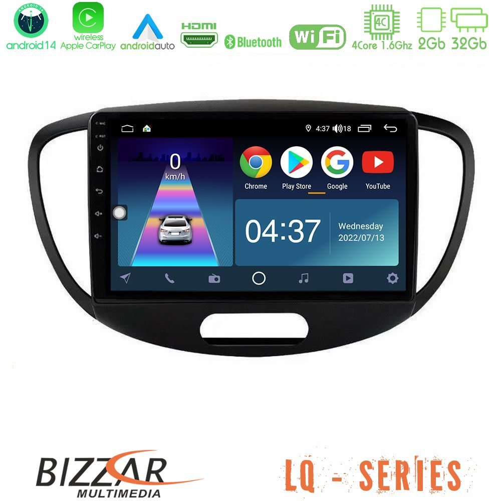 Bizzar LQ Series 4Core Android14 2+32GB Hyundai i10 2008-2014 Navigation Multimedia Tablet 9" Με Carplay & Android Auto