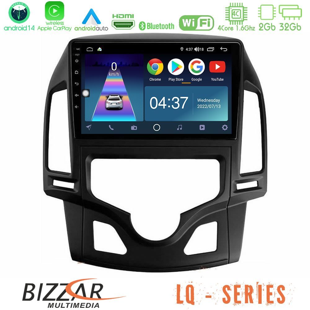 Bizzar LQ Series 4Core Android14 2+32GB Hyundai i30 2007-2012 Auto A/C Navigation Multimedia Tablet 9" Με Carplay & Android Auto