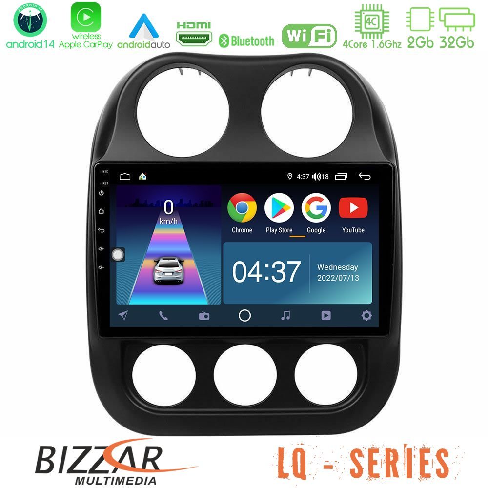 Bizzar LQ Series 4Core Android14 2+32GB Jeep Compass 2012-2016 Navigation Multimedia Tablet 9" Με Carplay & Android Auto