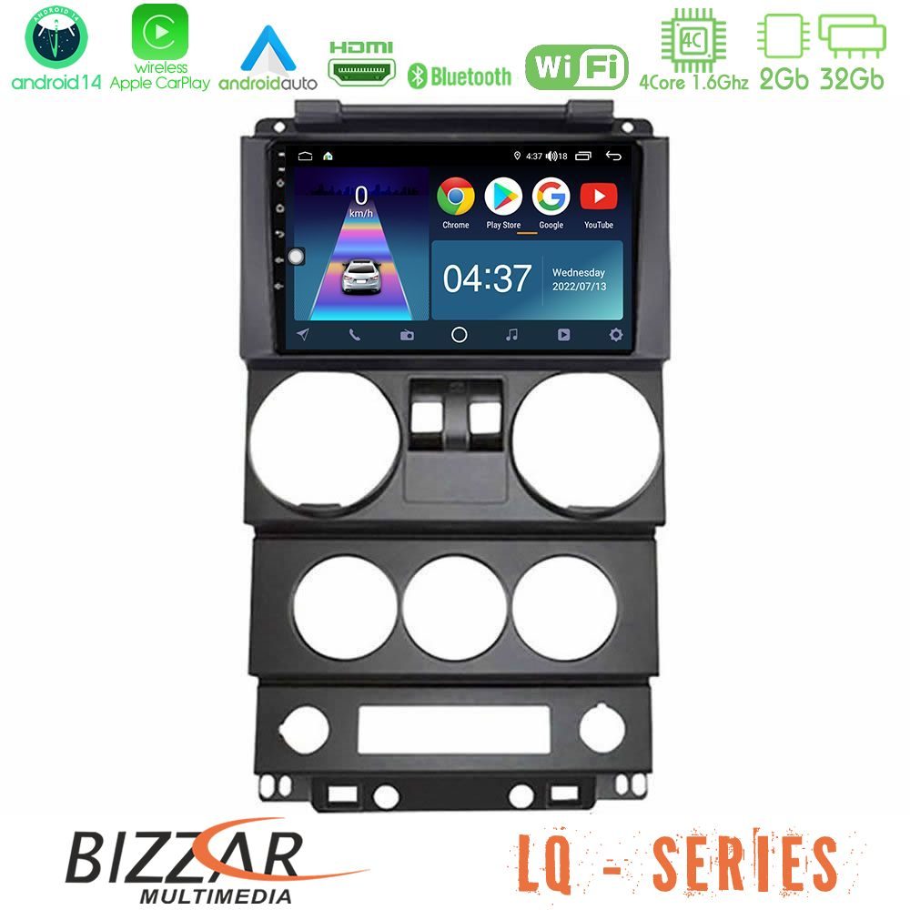 Bizzar LQ Series 4Core Android14 2+32GB Jeep Wrangler 2Door 2008-2010 Navigation Multimedia Tablet 9" Με Carplay & Android Auto