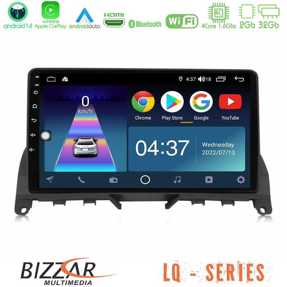 Bizzar LQ Series 4Core Android14 2+32GB Mercedes C Class W204 Navigation Multimedia Tablet 9" Με Carplay & Android Auto (Σκούρο καφέ)
