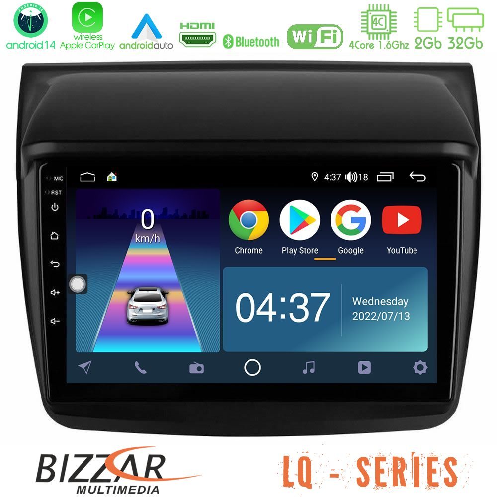 Bizzar LQ Series 4Core Android14 2+32GB Mitsubishi L200 Navigation Multimedia Tablet 9" Με Carplay & Android Auto