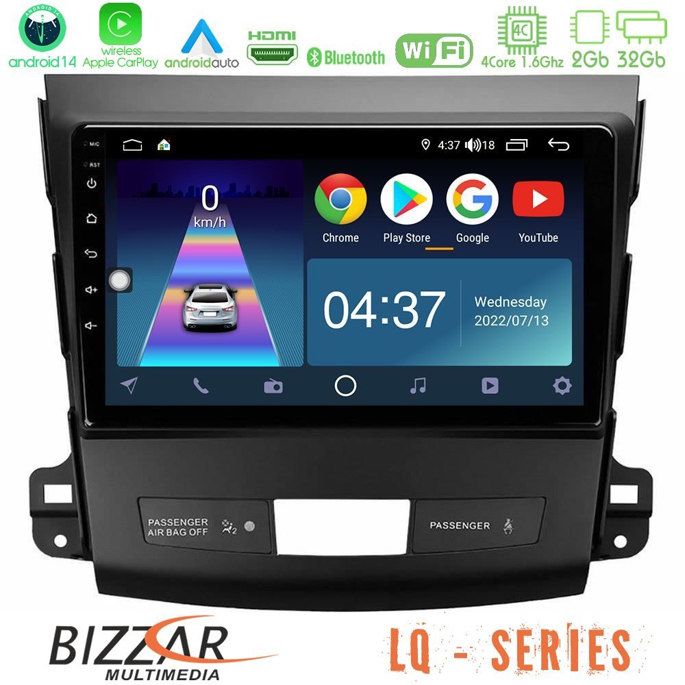 Bizzar LQ Series 4Core Android14 2+32GB Mitsubishi Outlander/Citroen C-Crosser/Peugeot 4007 Navigation Multimedia Tablet 9" Με Carplay & Android Auto