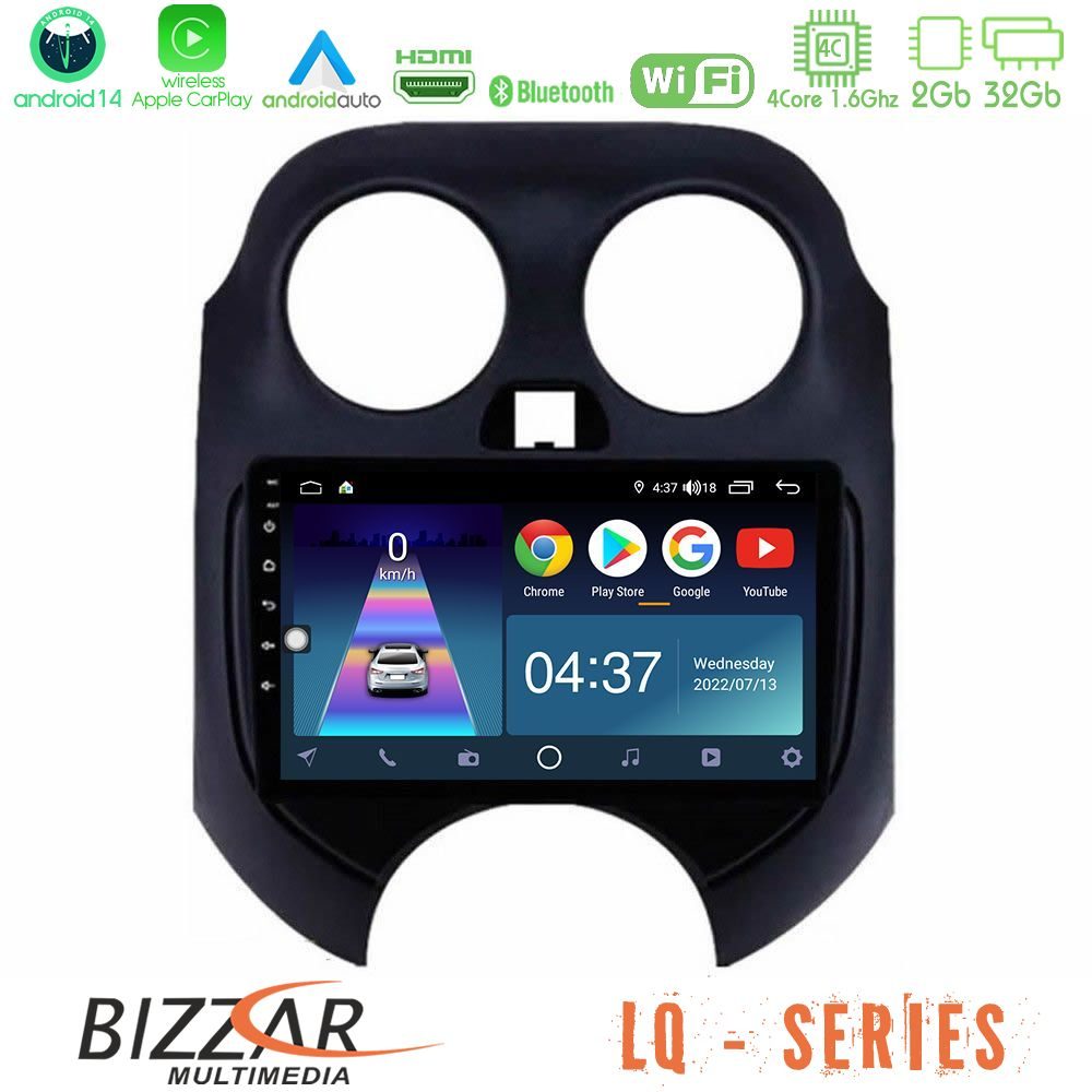 Bizzar LQ Series 4Core Android14 2+32GB Nissan Micra 2011-2014 Navigation Multimedia Tablet 9" Με Carplay & Android Auto
