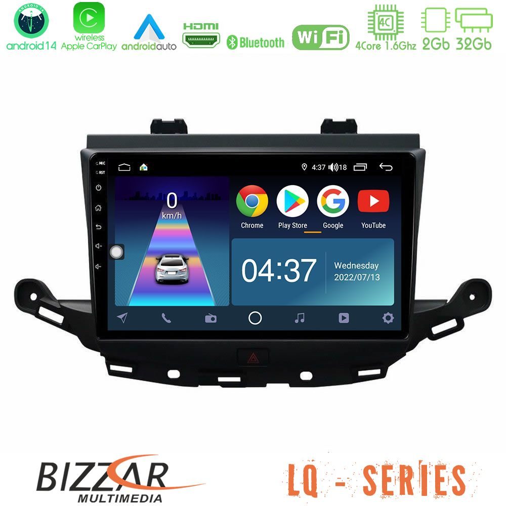 Bizzar LQ Series 4Core Android14 2+32GB Opel Astra K 2015-2019 Navigation Multimedia Tablet 9" Με Carplay & Android Auto