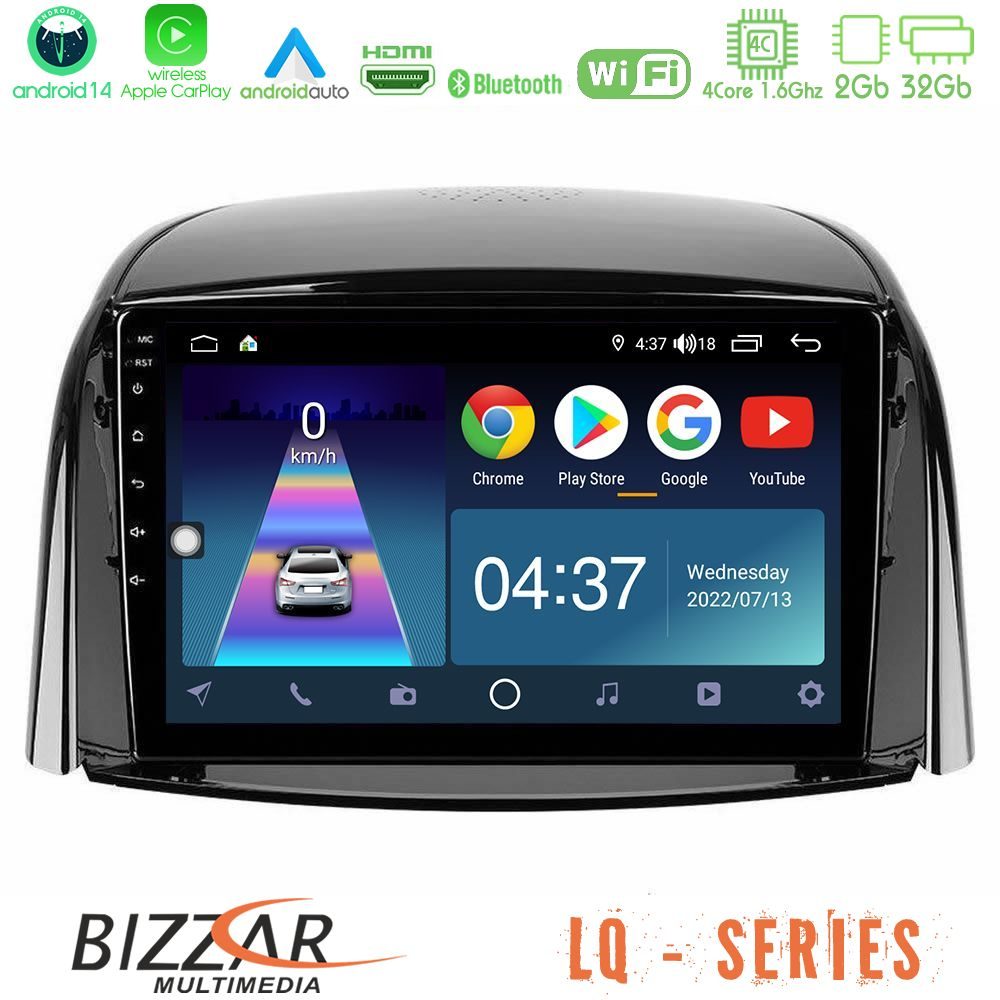 Bizzar LQ Series 4Core Android14 2+32GB Renault Koleos 2007-2015 Navigation Multimedia Tablet 9" Με Carplay & Android Auto