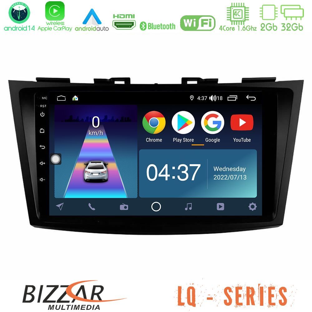 Bizzar LQ Series 4Core Android14 2+32GB Suzuki Swift 2011-2016 Navigation Multimedia Tablet 9" Με Carplay & Android Auto