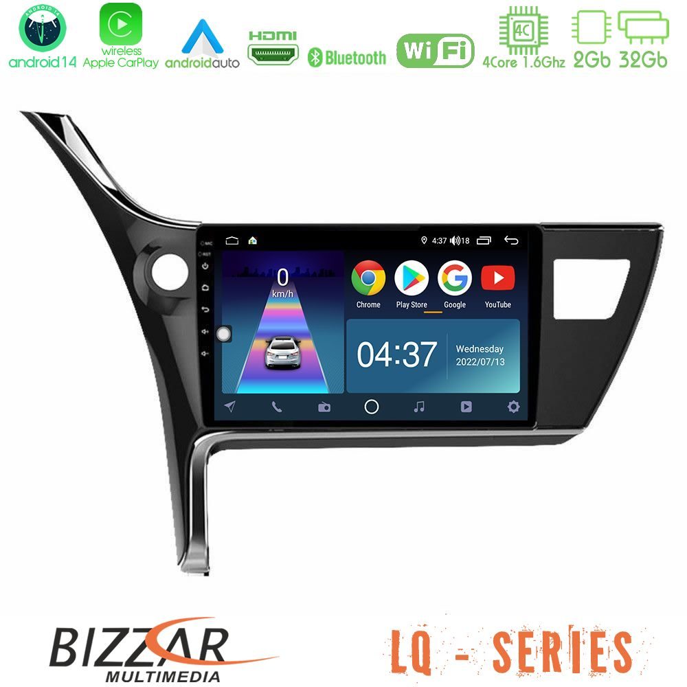 Bizzar LQ Series 4Core Android14 2+32GB Toyota Corolla 2017-2018 Navigation Multimedia Tablet 10" Με Carplay & Android Auto