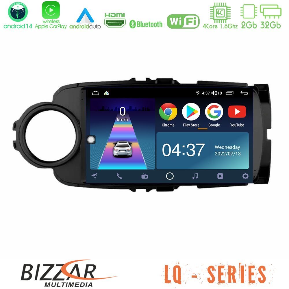 Bizzar LQ Series 4Core Android14 2+32GB Toyota Yaris Navigation Multimedia Tablet 9" (Μαύρο Χρώμα) Με Carplay & Android Auto