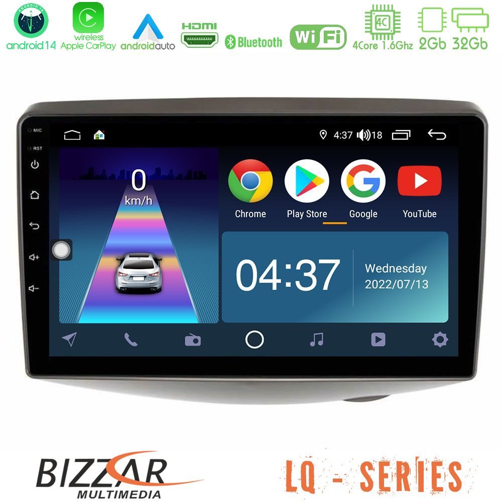 Bizzar LQ Series 4Core Android14 2+32GB Toyota Yaris 1999 - 2006 Navigation Multimedia Tablet 9" Με Carplay & Android Auto