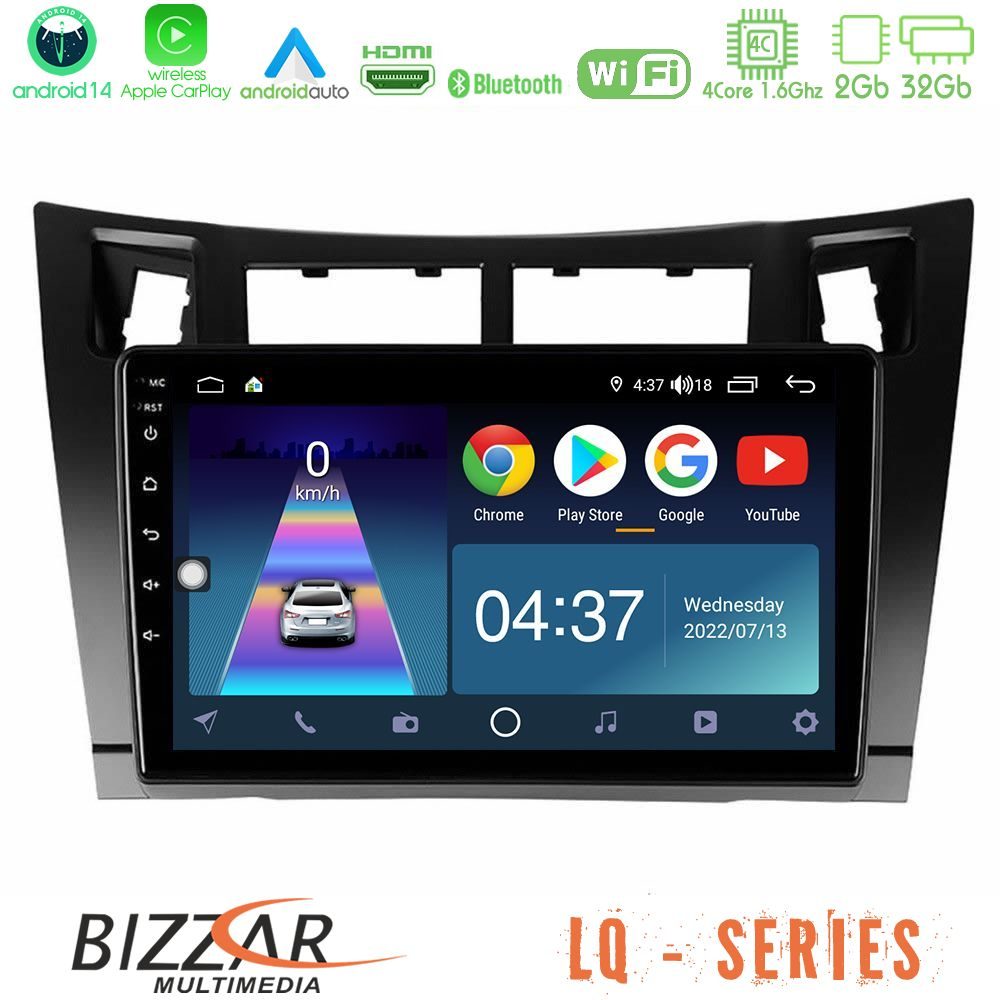 Bizzar LQ Series 4Core Android14 2+32GB Toyota Yaris Navigation Multimedia Tablet 9" (Μαύρο Χρώμα) Με Carplay & Android Auto