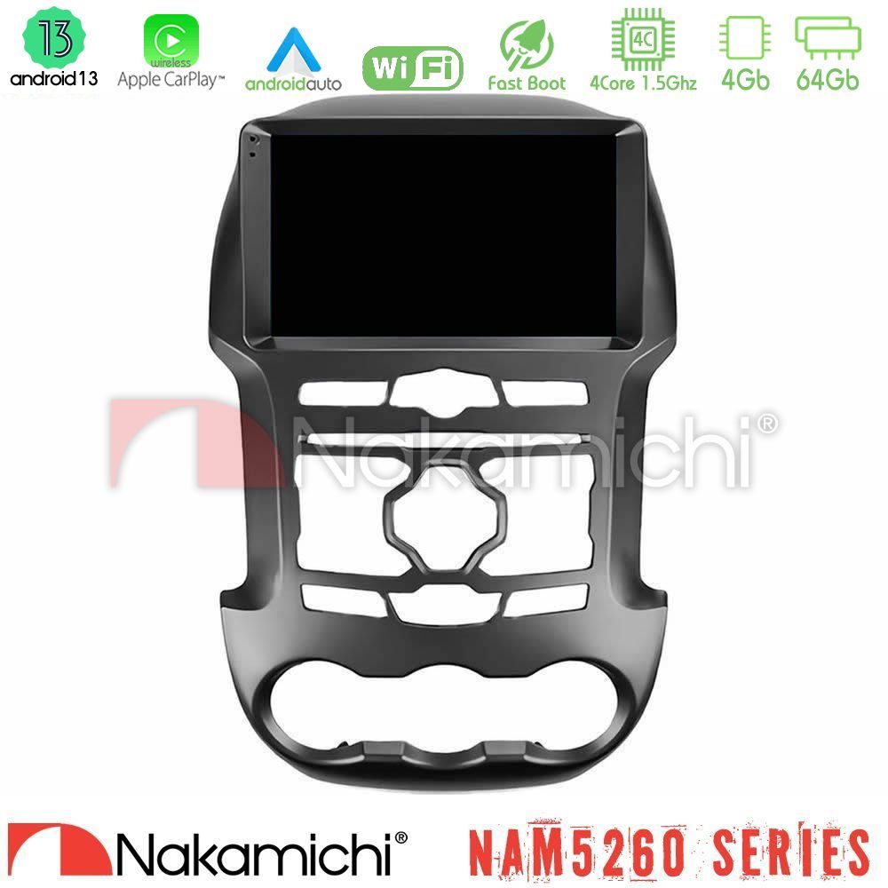 Nakamichi NAM5260 Series 4Core Android13 4+64GB Ford Ranger 2012-2016 Navigation Multimedia Tablet 9" Με Carplay & Android Auto