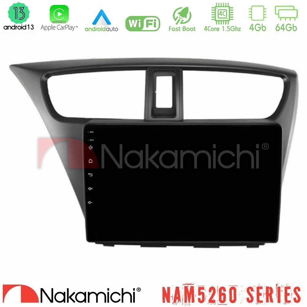 Nakamichi NAM5260 Series 4Core Android13 4+64GB Honda Civic Hatchback 2012-2015 Navigation Multimedia Tablet 9" Με Carplay & Android Auto