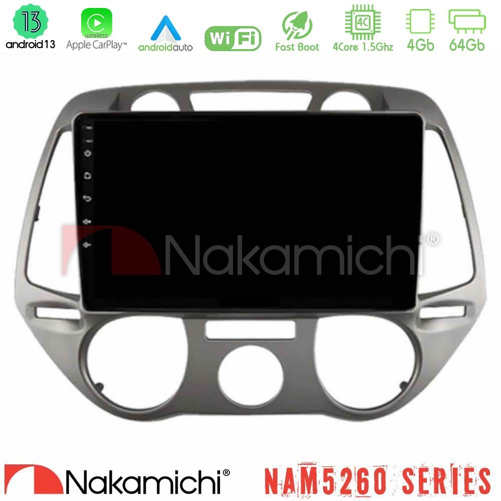 Nakamichi NAM5260 Series 4Core Android13 4+64GB Hyundai i20 2009-2012 Manual A/C Navigation Multimedia Tablet 9" Με Carplay & Android Auto